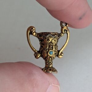 Antique gold goblet jewelry bracelet or necklace charm, highly detailed charm